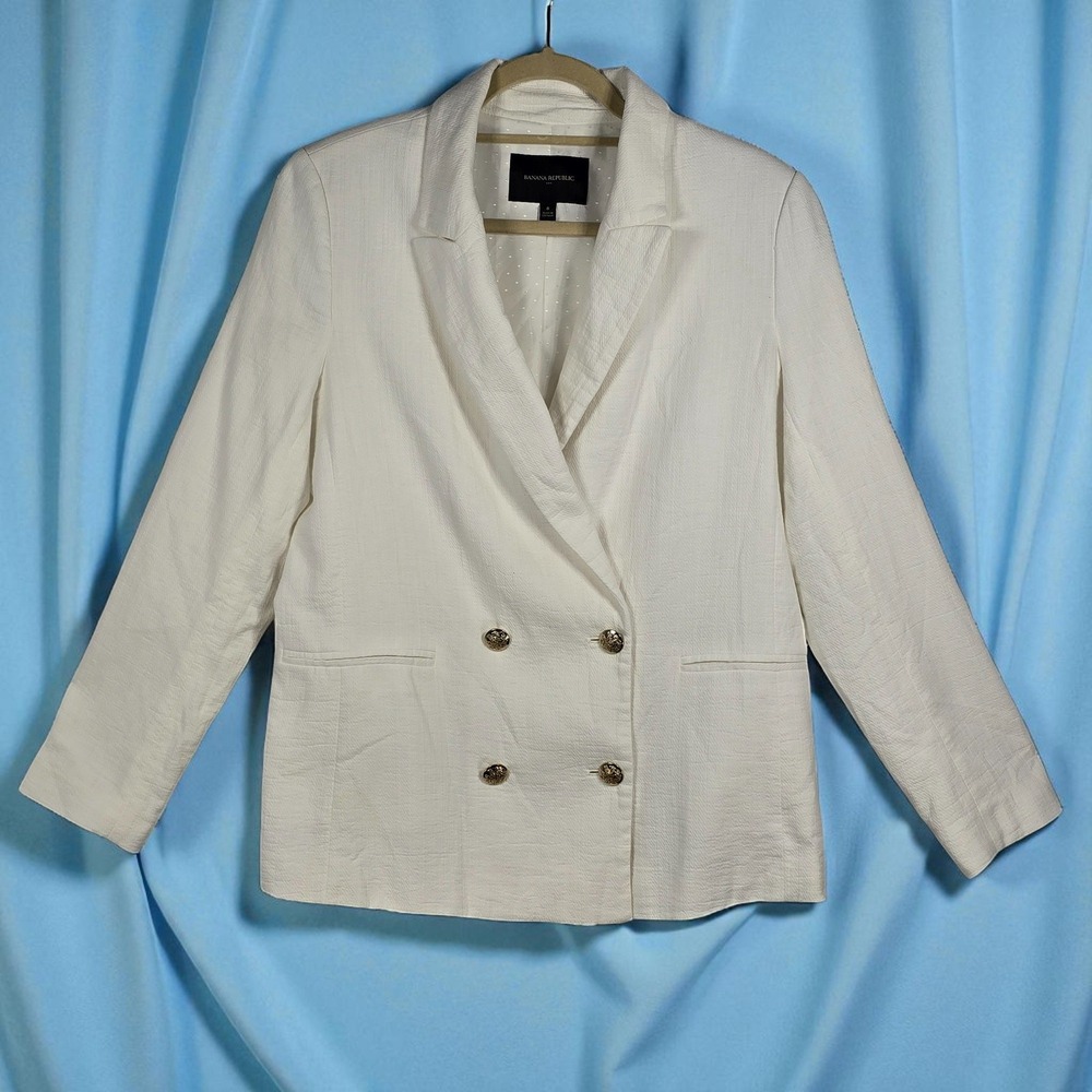 Banana Republic Ivory Blazer Woman 8 Double Breasted Cotton Linen Rayon Blend